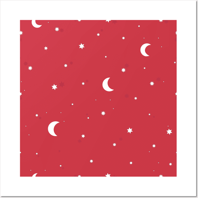 Stars and moons red pattern Wall Art by GULSENGUNEL